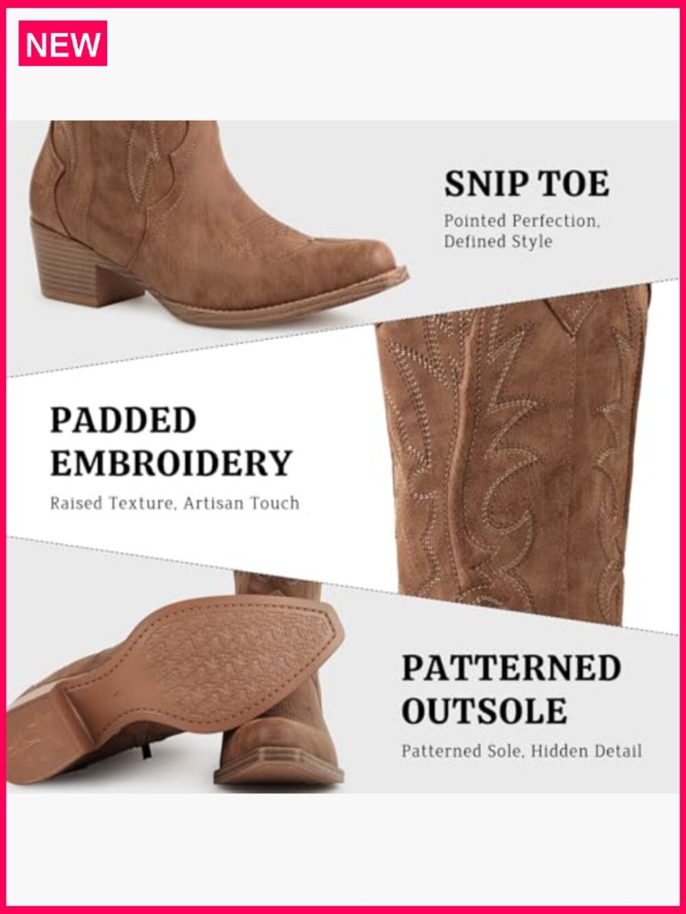 Knee High Cowboy Boots Pointed Toe Embroidered Chunky Heel Western Boots - Picture 5 of 7
